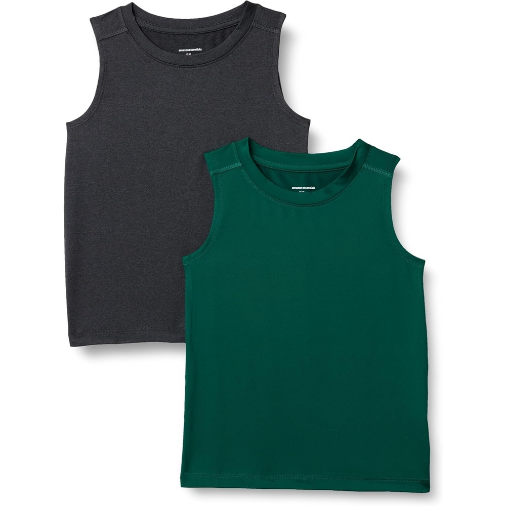 image:imageAmazon Essentials Boys Tech Stretch MoistureWicking Quick Dry Tank Top MultipackDark Green Heather Graphite