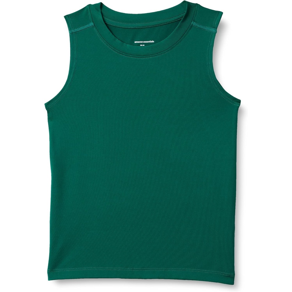 image:imageAmazon Essentials Boys Tech Stretch MoistureWicking Quick Dry Tank Top MultipackDark Green
