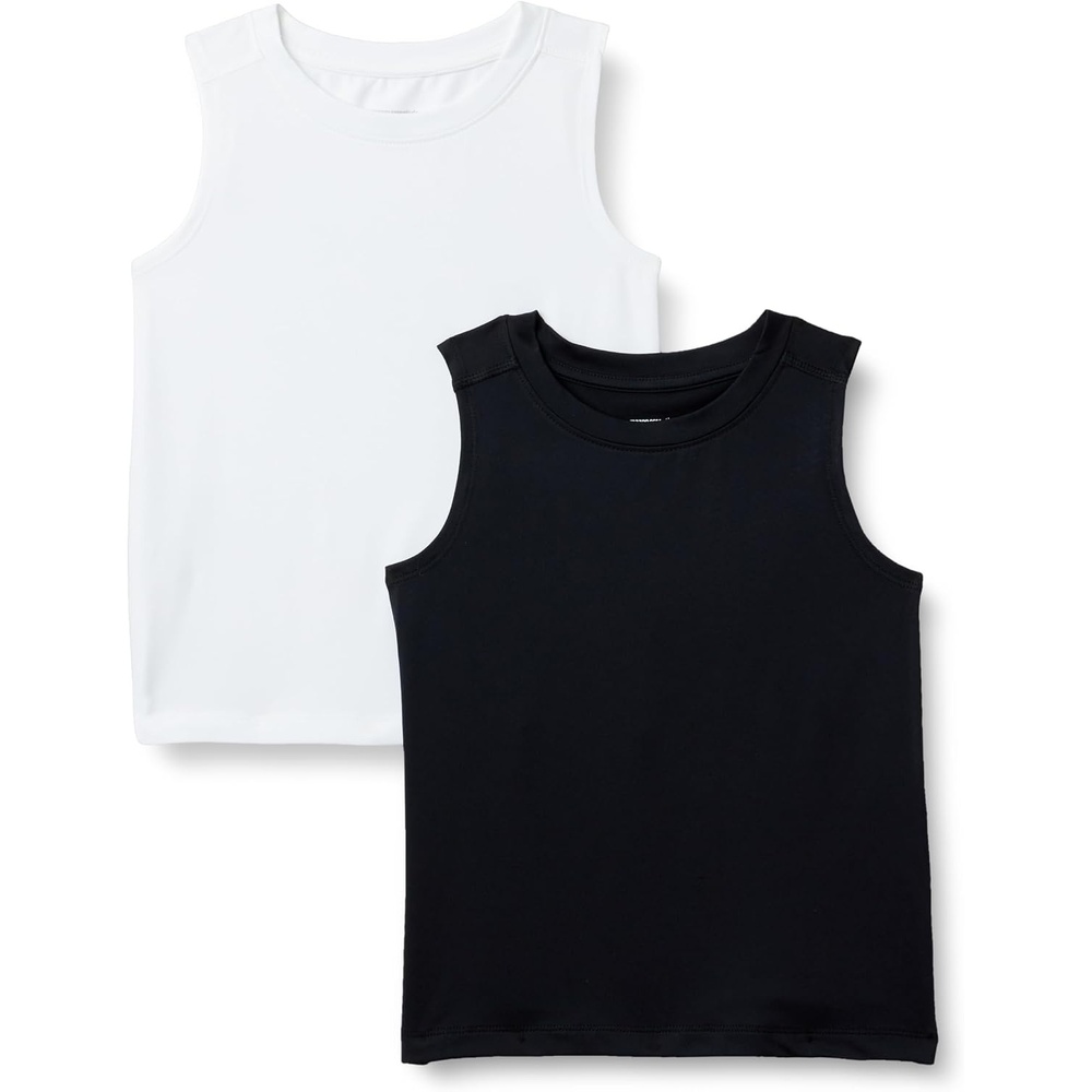 image:imageAmazon Essentials Boys Tech Stretch MoistureWicking Quick Dry Tank Top MultipackWhiteBlack