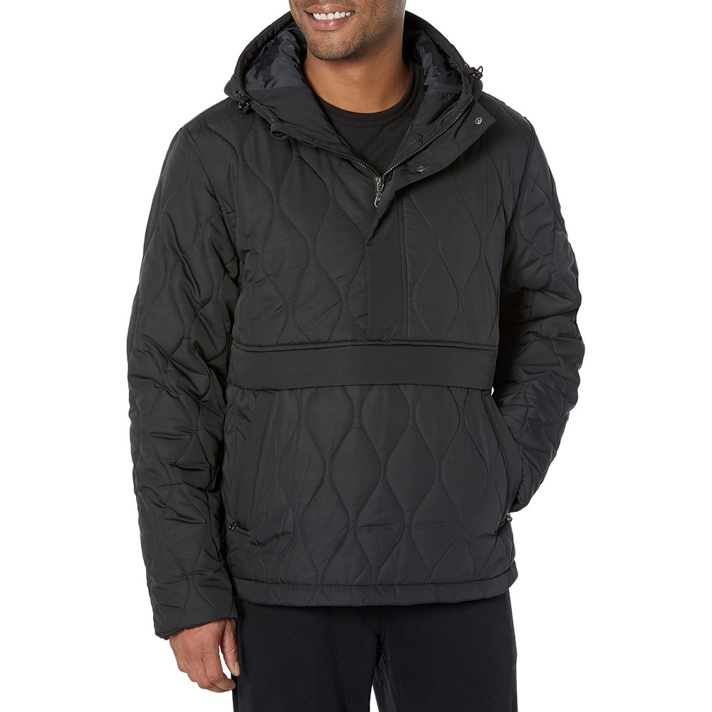 image:imageAmazon Essentials Mens Anorak Hooded QuarterZip Puffer CoatBlack