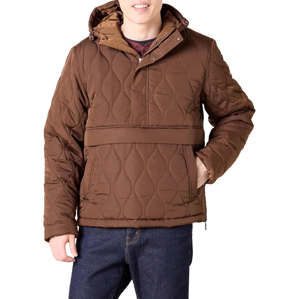 image:imageAmazon Essentials Mens Anorak Hooded QuarterZip Puffer CoatDeep Brown