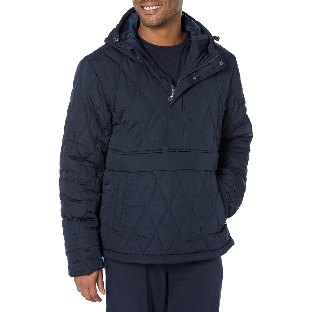 image:imageAmazon Essentials Mens Anorak Hooded QuarterZip Puffer CoatNavy