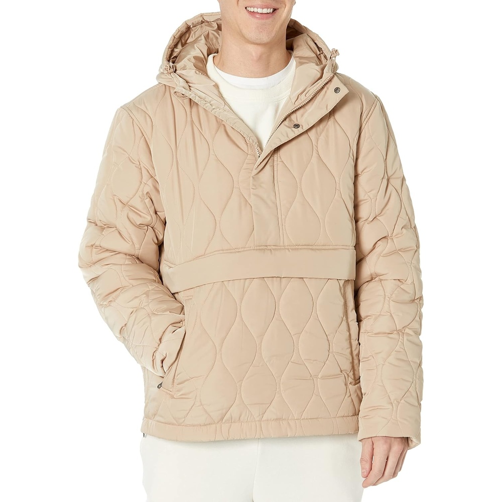 image:imageAmazon Essentials Mens Anorak Hooded QuarterZip Puffer CoatTan