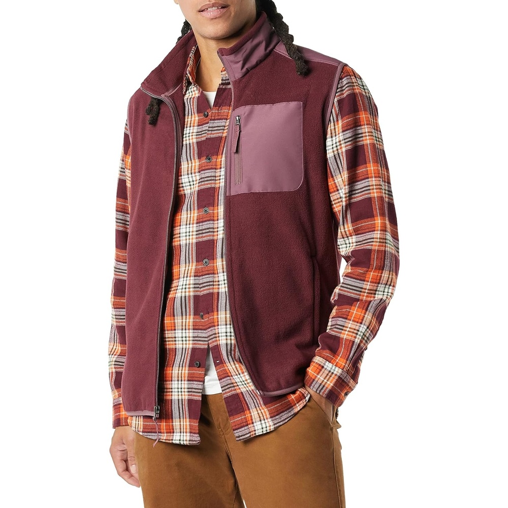 image:imageAmazon Essentials Mens FullZip Polar Fleece Insulated Vest Available in Big amp TallBurgundy Grape Color Block