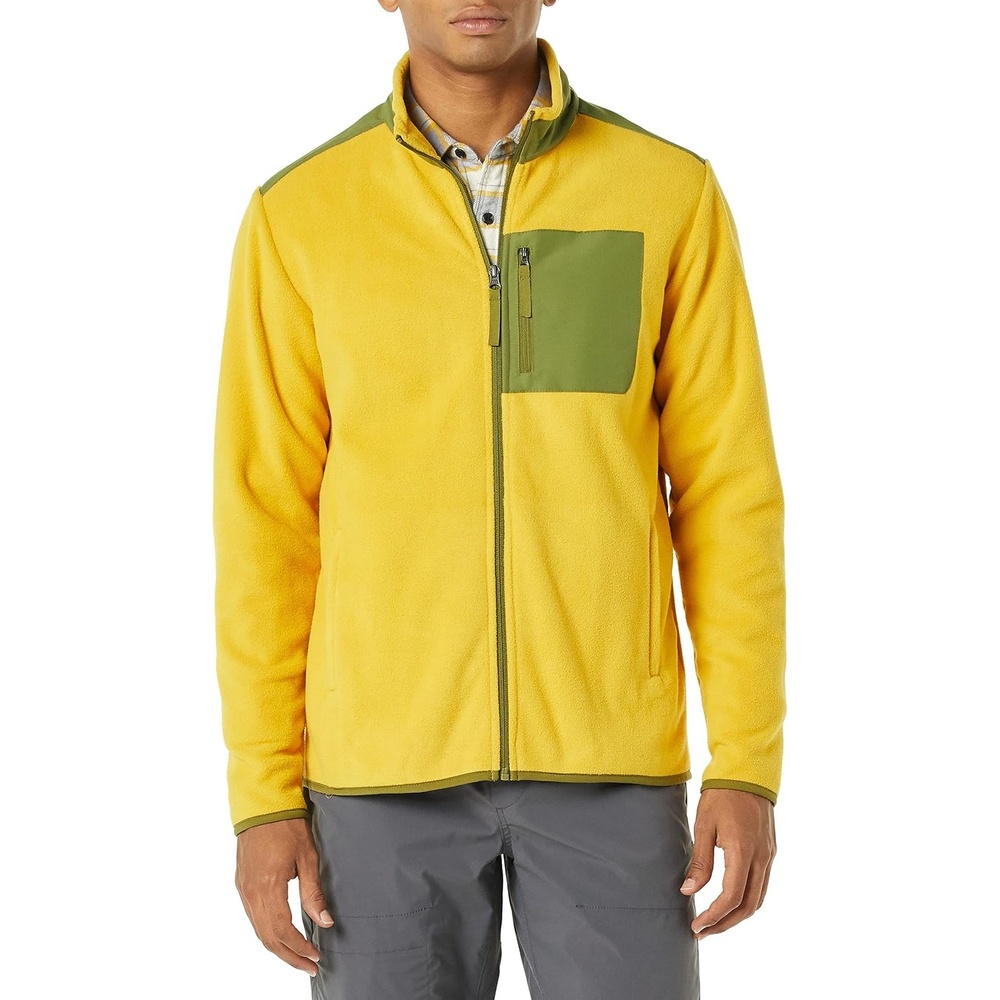 image:imageAmazon Essentials Mens FullZip Polar Fleece Jacket with Zippered Pockets for Cold Outdoor Weather Available in Big amp TallGold Olive Color Block
