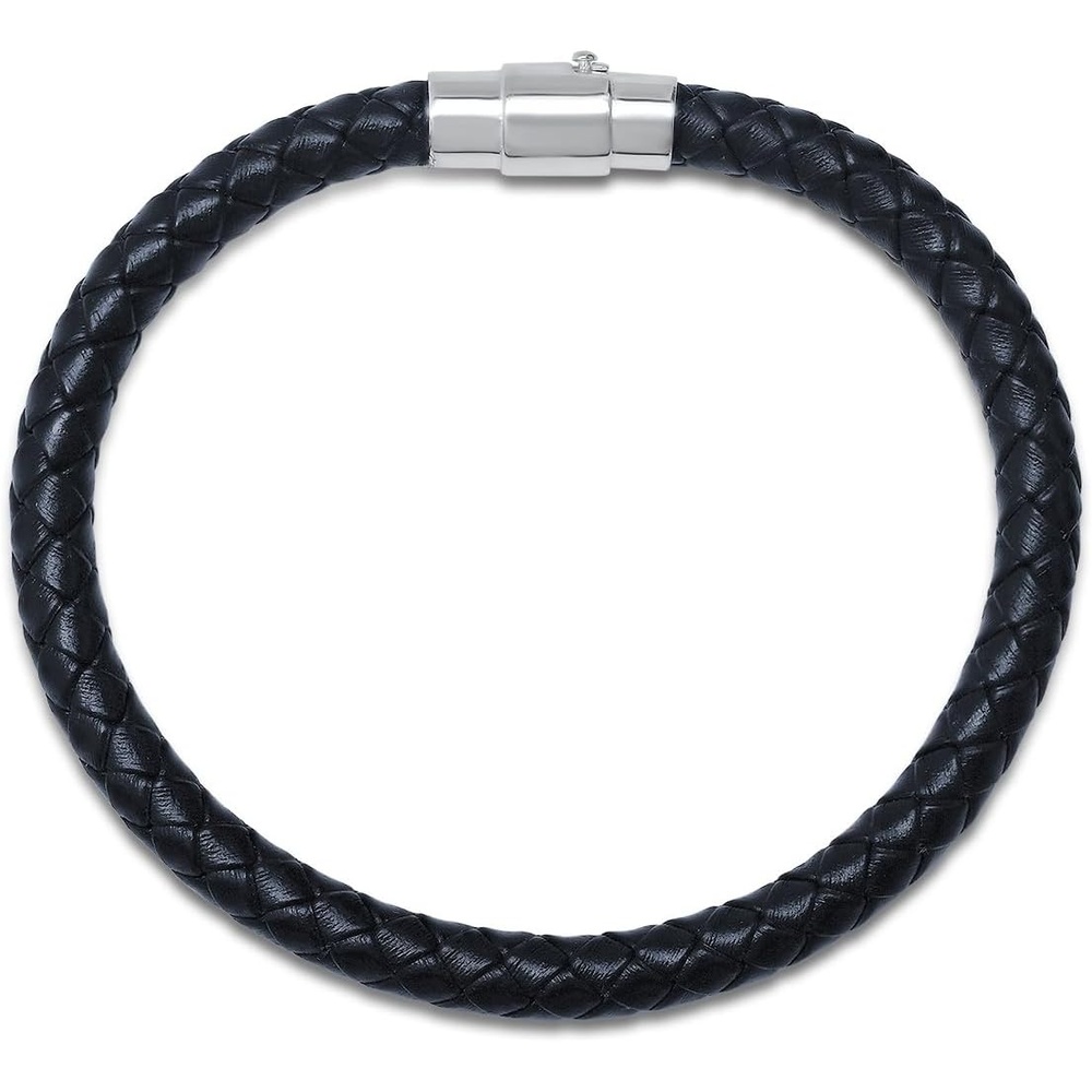 image:imageAmazon Essentials Mens Leather Sterling Silver BraceletBlack