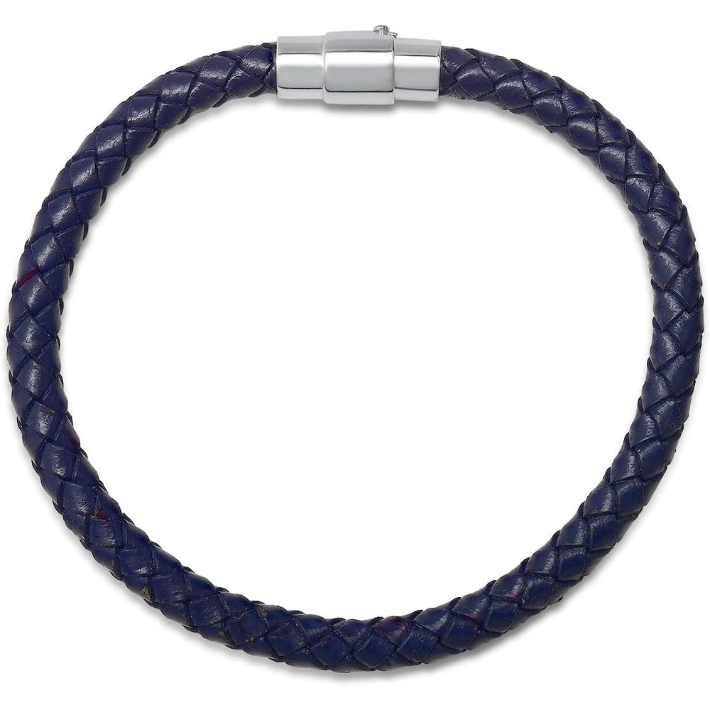 image:imageAmazon Essentials Mens Leather Sterling Silver BraceletDark Blue