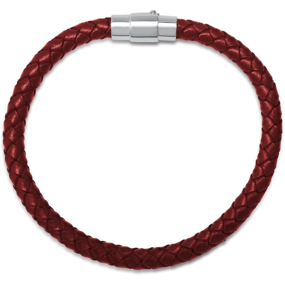 image:imageAmazon Essentials Mens Leather Sterling Silver BraceletRed