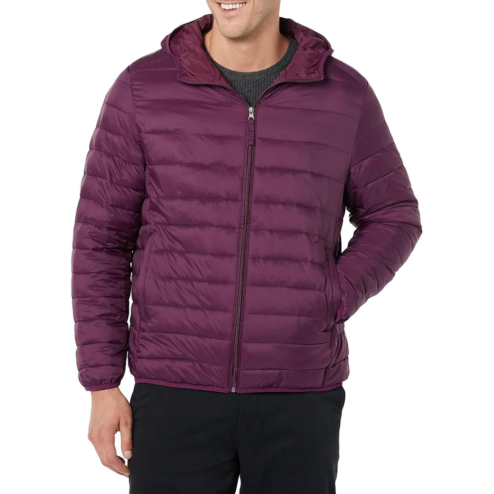 image:imageAmazon Essentials Mens Lightweight WaterResistant Packable Hooded Puffer JacketDark Purple
