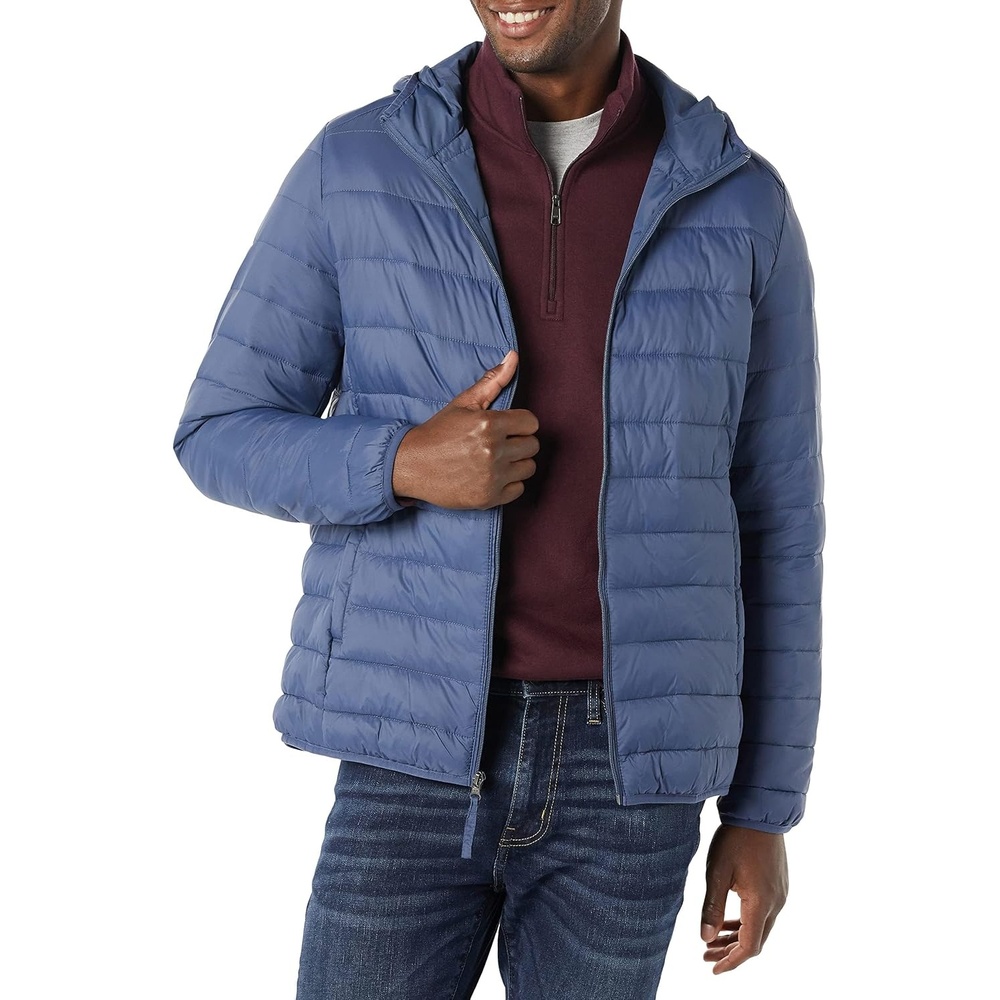 image:imageAmazon Essentials Mens Lightweight WaterResistant Packable Hooded Puffer JacketIndigo