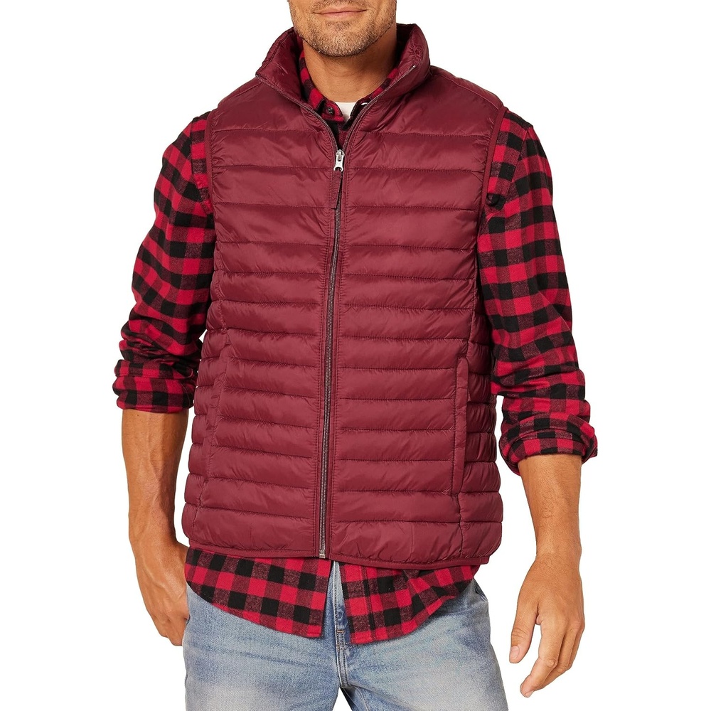image:imageAmazon Essentials Mens Lightweight WaterResistant Packable Puffer VestDark Red