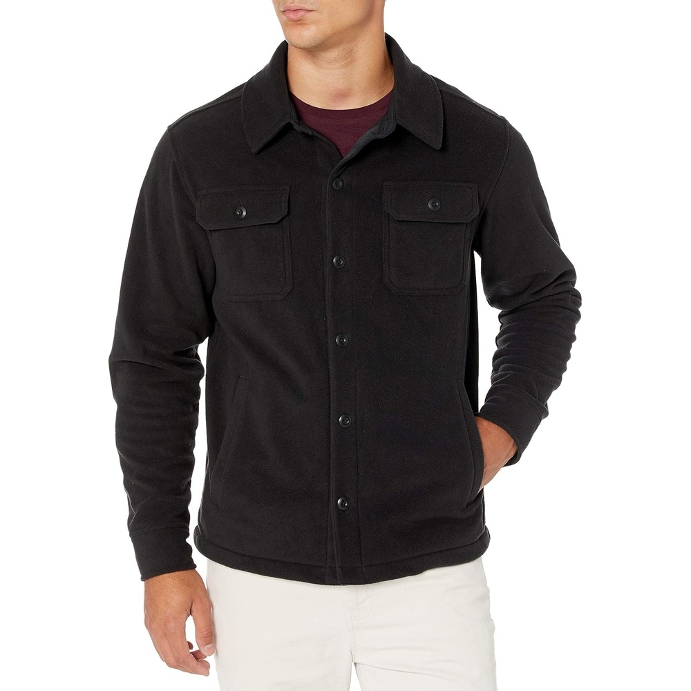 image:imageAmazon Essentials Mens LongSleeve Polar Fleece Shirt Jacket for Winter JacketsBlack