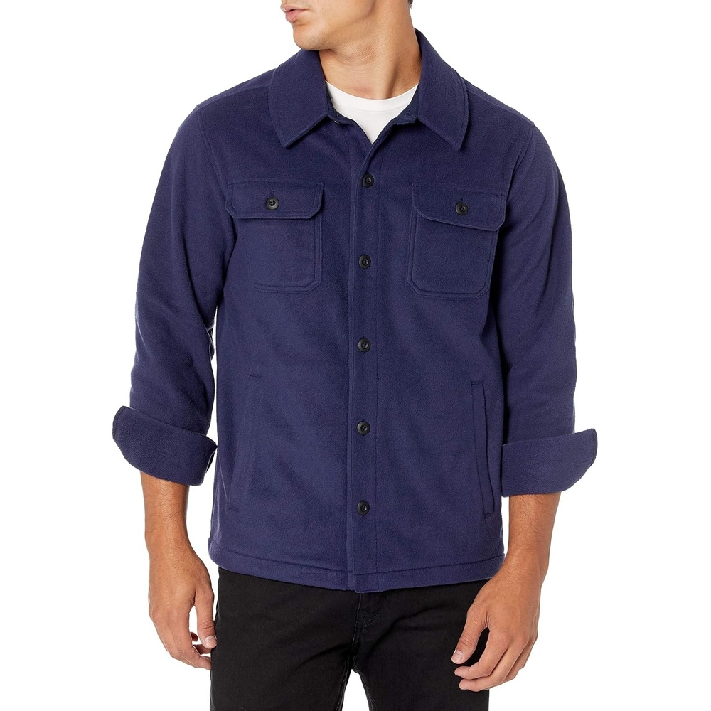 image:imageAmazon Essentials Mens LongSleeve Polar Fleece Shirt Jacket for Winter JacketsNavy