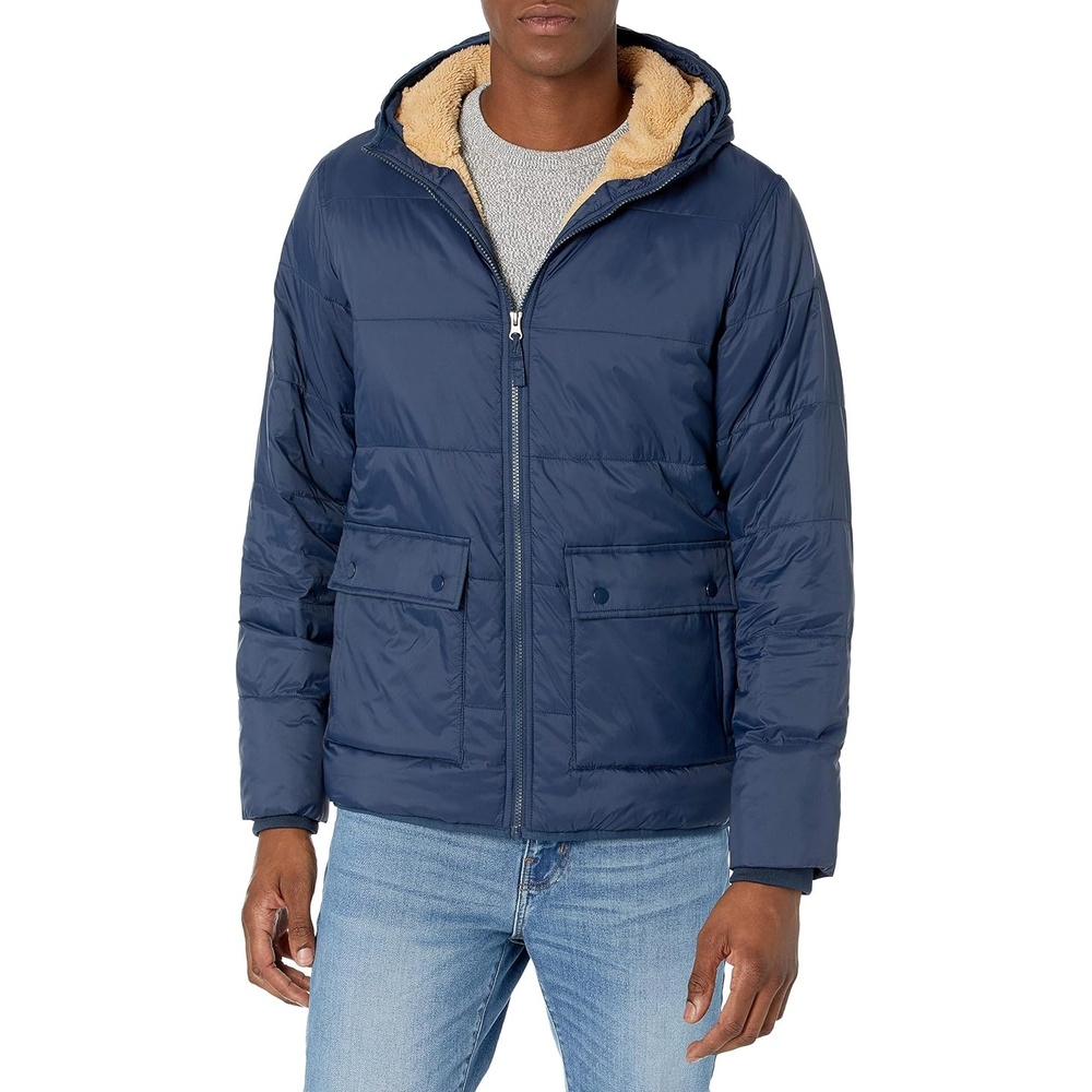 image:imageAmazon Essentials Mens LongSleeve WaterResistant SherpaLined Puffer JacketNavy