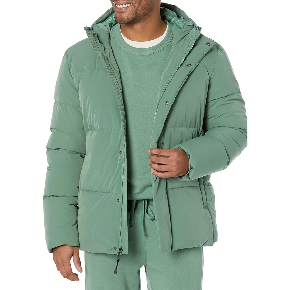 image:imageAmazon Essentials Mens MidLength Hooded Puffer Coat Available in Big amp TallSage Green