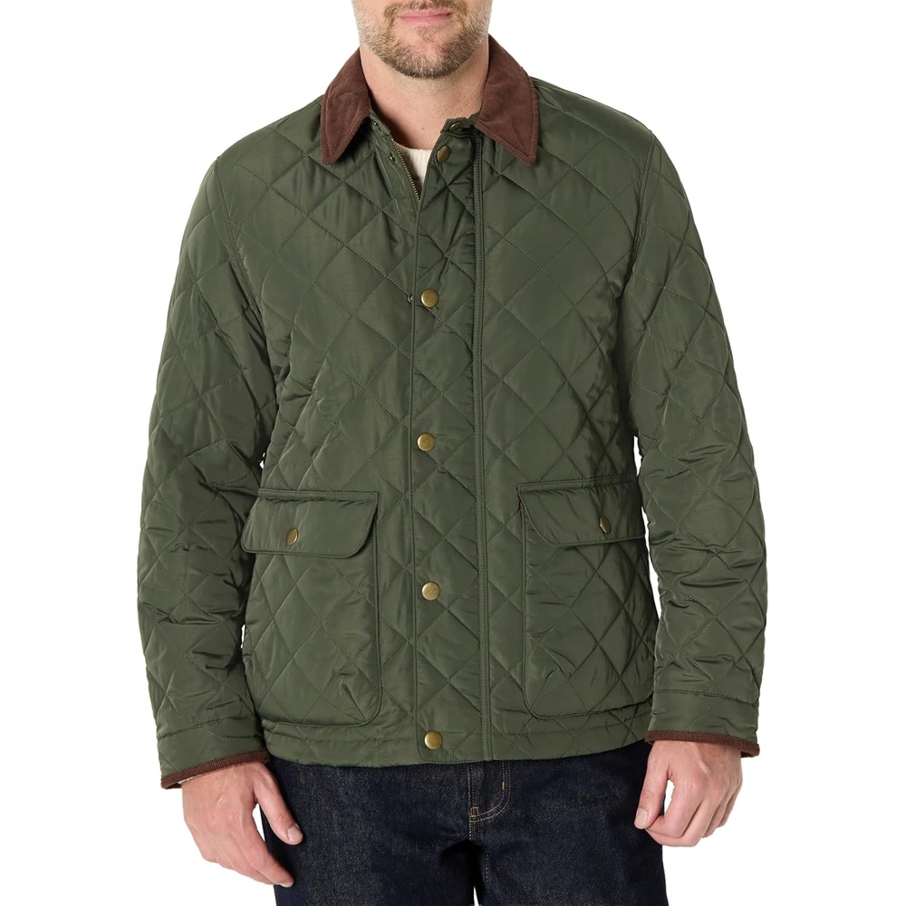 image:imageAmazon Essentials Mens Relaxed Fit Quilted Midweight JacketDark Olive