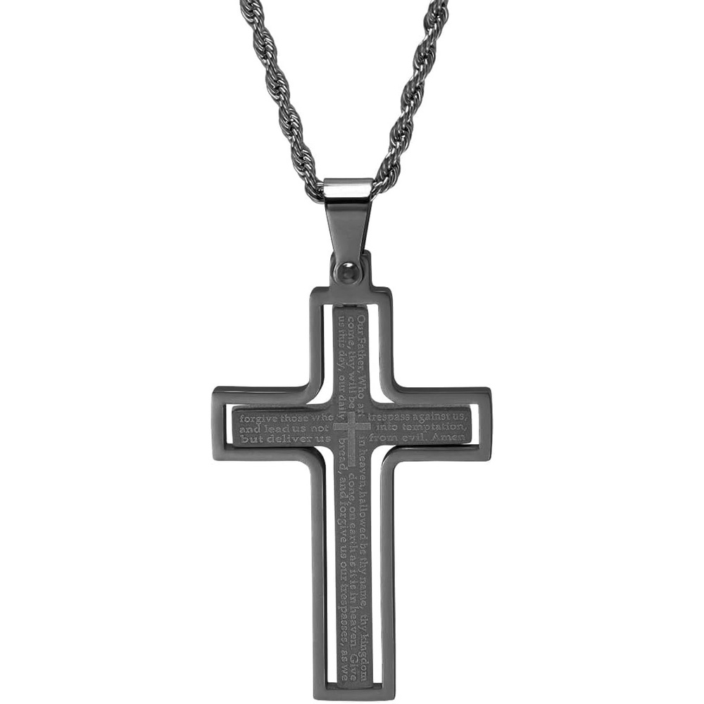 image:imageAmazon Essentials Mens Stainless Steel and GoldPlated Spinner Cross Pendant NecklaceBlack