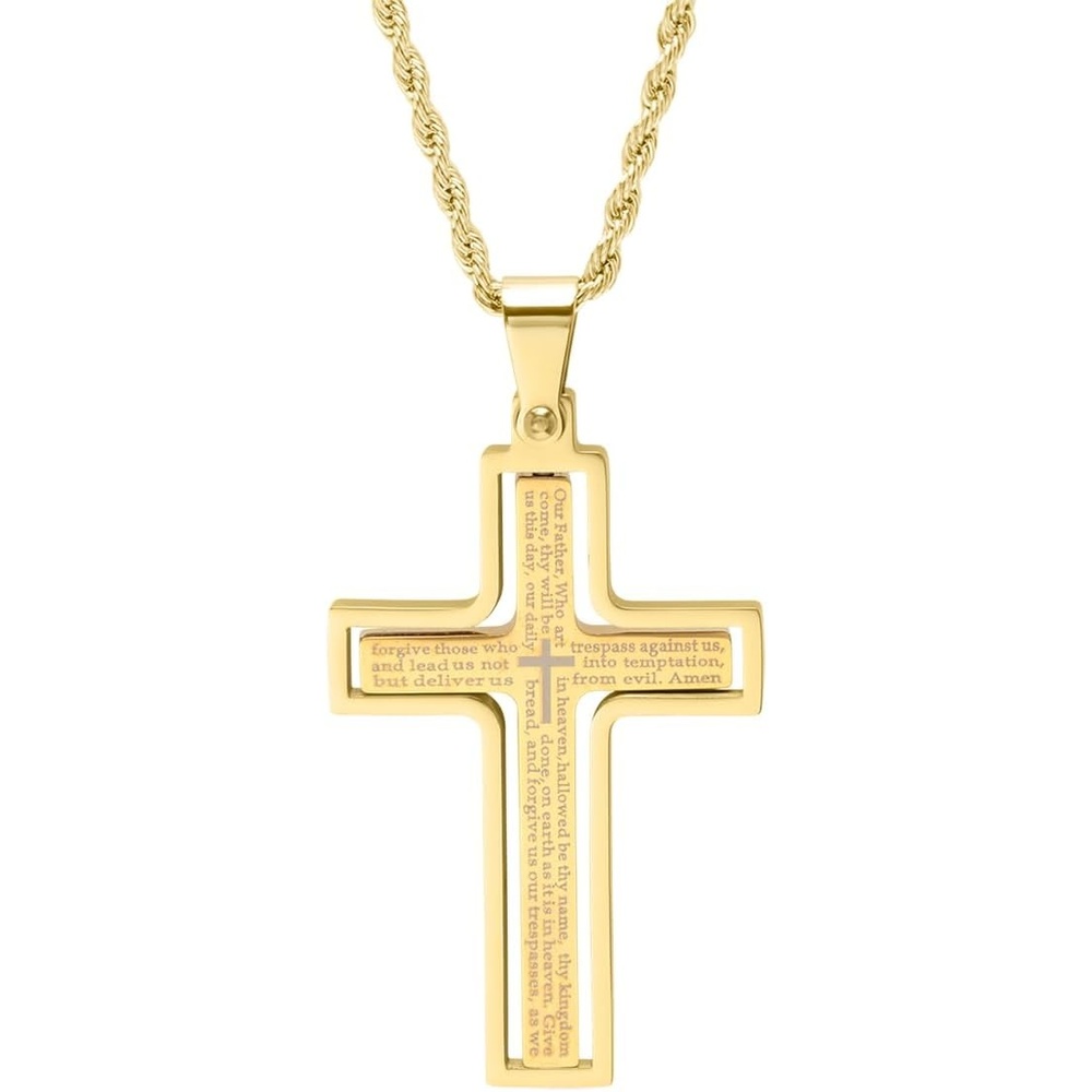 image:imageAmazon Essentials Mens Stainless Steel and GoldPlated Spinner Cross Pendant NecklaceGold