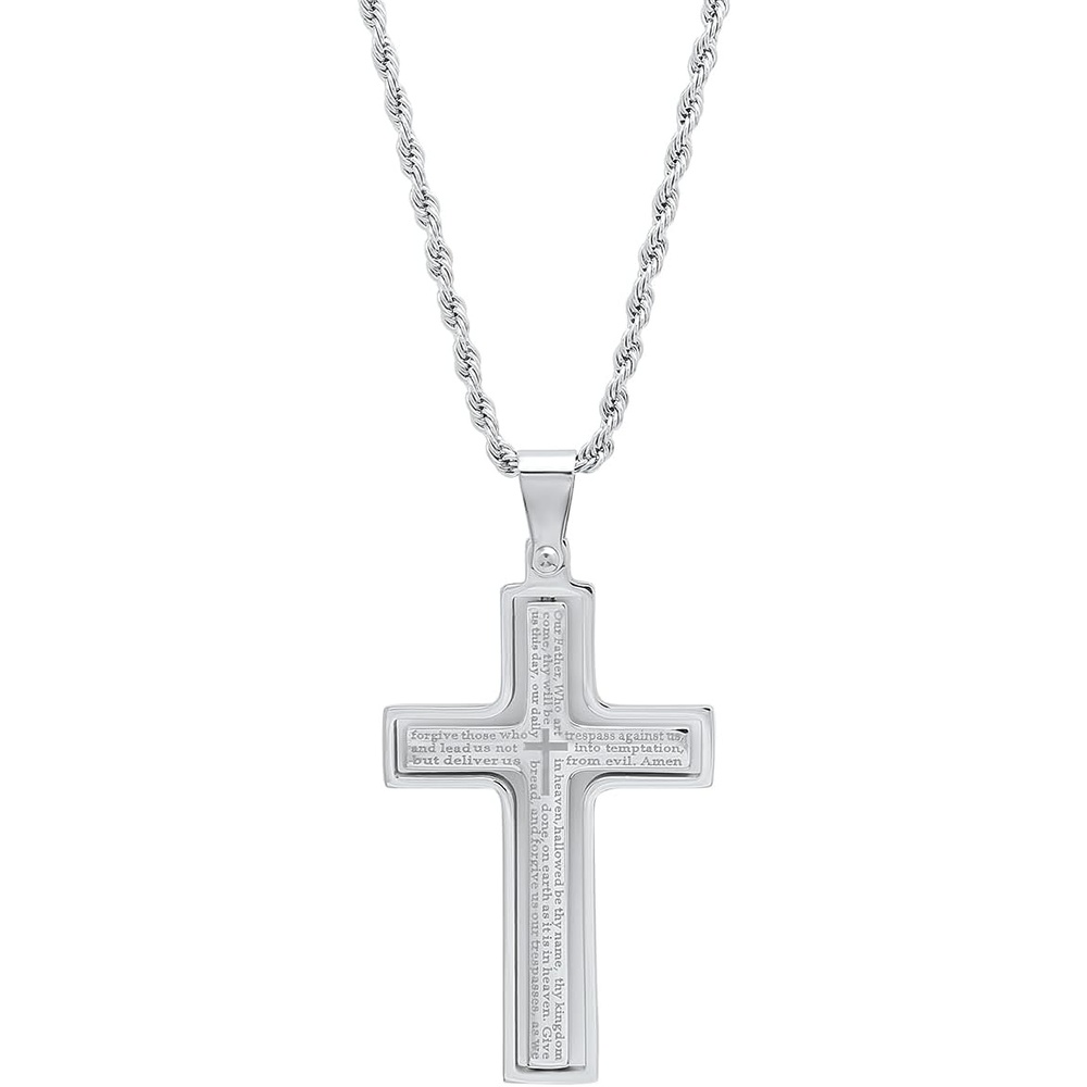 image:imageAmazon Essentials Mens Stainless Steel and GoldPlated Spinner Cross Pendant NecklaceSilver