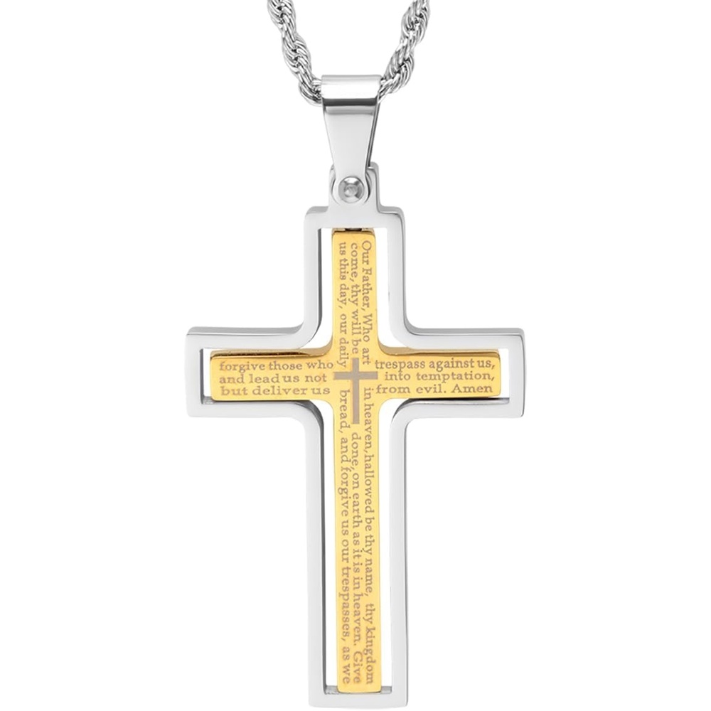 image:imageAmazon Essentials Mens Stainless Steel and GoldPlated Spinner Cross Pendant NecklaceTwo Tone