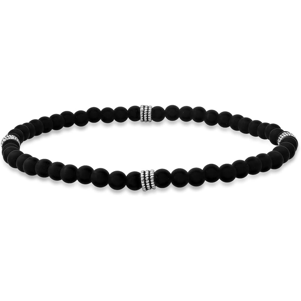 image:imageAmazon Essentials Mens Sterling Silver Small Bead Stretch BraceletBlack Lava