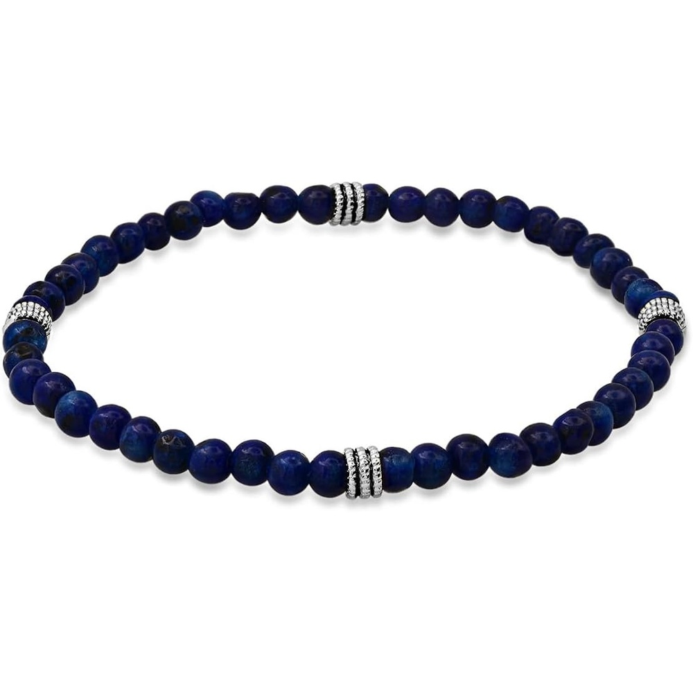 image:imageAmazon Essentials Mens Sterling Silver Small Bead Stretch BraceletBlue Lapis