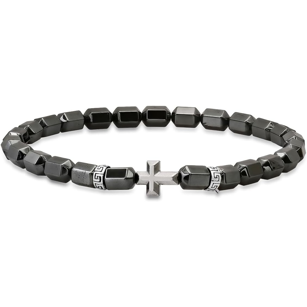 image:imageAmazon Essentials Mens Sterling Silver Small Bead Stretch BraceletCross Hematitle