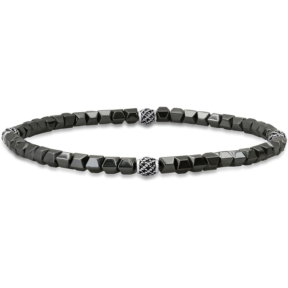 image:imageAmazon Essentials Mens Sterling Silver Small Bead Stretch BraceletHematite