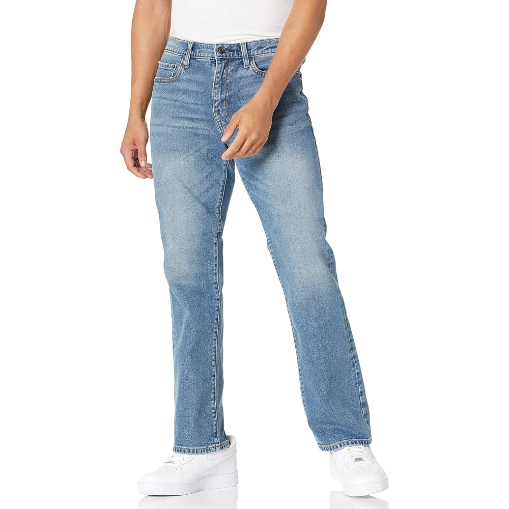 image:imageAmazon Essentials Mens StraightFit Bootcut Jean Discontinued ColorsLight Wash