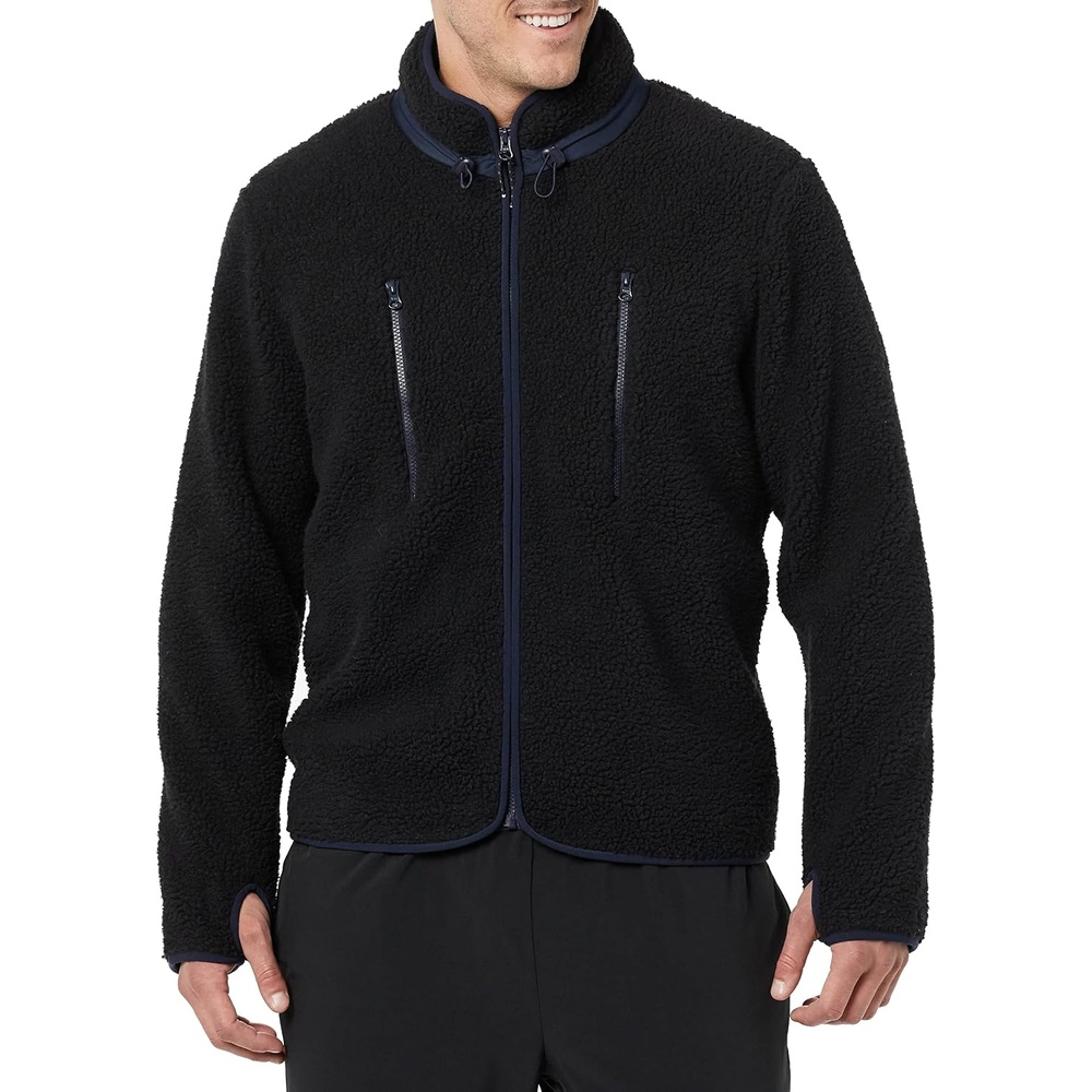 image:imageAmazon Essentials Mens Teddy Fleece FullZip Mock Neck Jacket with Chest PocketsBlack