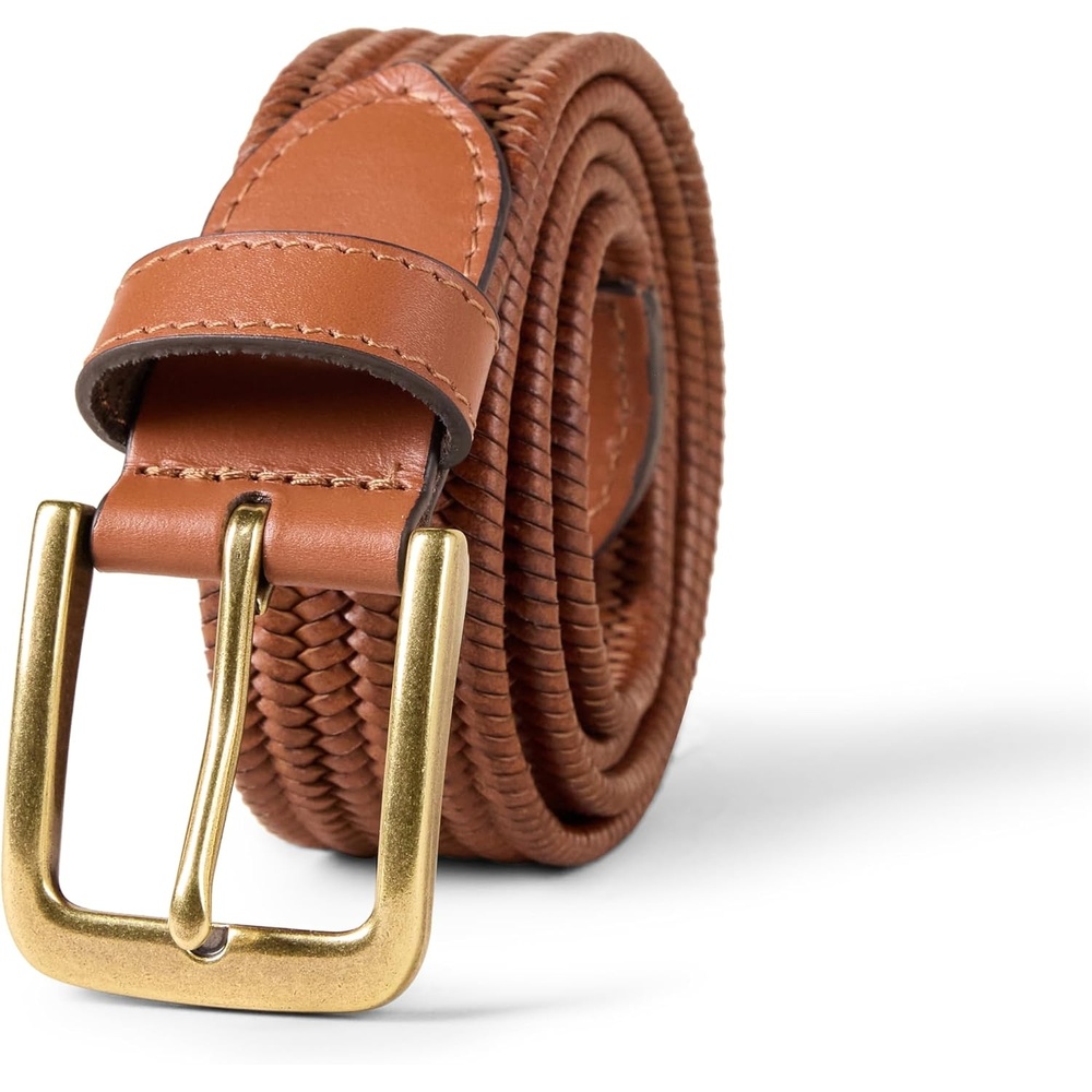 image:imageAmazon Essentials Mens Tubular Stretch Weave Leather BeltTan