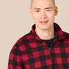 Amazon Essentials Men’s Insulated Fleece Jacket, Quarter-Zip Pullover for Cold Weather(Black Red Buffalo Check)