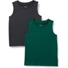Amazon Essentials Boys’ Tech Stretch Moisture-Wicking Quick Dry Tank Top, Multipack(Dark Green / Heather Graphite)