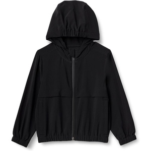 Amazon Essentials Boys’ Active Performance Stretch Woven Full-Zip Athletic Hoodie Jacket, Moisture-Wicking, Breathable(Black)
