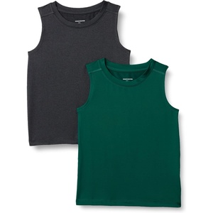 Amazon Essentials Boys’ Tech Stretch Moisture-Wicking Quick Dry Tank Top, Multipack(Dark Green / Heather Graphite)