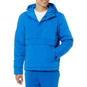 Amazon Essentials Mens Anorak Hooded Quarter-Zip Puffer Coat(Bright Blue)