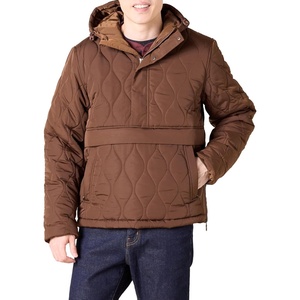 Amazon Essentials Mens Anorak Hooded Quarter-Zip Puffer Coat(Deep Brown)