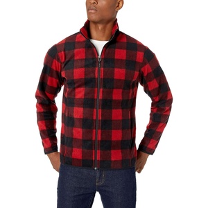 Amazon Essentials Men’s Full-Zip Polar Fleece Jacket with Zippered Pockets for Cold Outdoor Weather (Available in Big & Tall)(Black Red Buffalo Plaid)