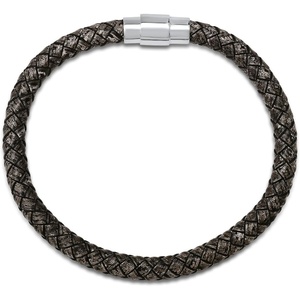 Amazon Essentials Men’s Leather Sterling Silver Bracelet(Black/Brown)