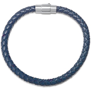 Amazon Essentials Men’s Leather Sterling Silver Bracelet(Blue)
