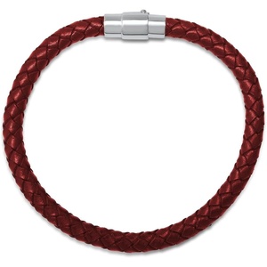 Amazon Essentials Men’s Leather Sterling Silver Bracelet(Red)