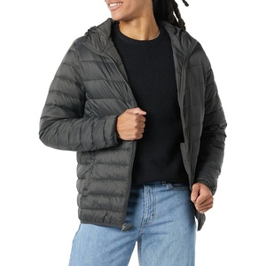 Amazon Essentials Men’s Lightweight Water-Resistant Packable Hooded Puffer Jacket(Dark Grey)