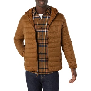 Amazon Essentials Men’s Lightweight Water-Resistant Packable Hooded Puffer Jacket(Light Brown)