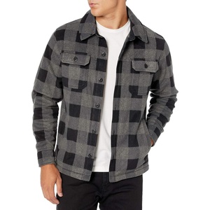 Amazon Essentials Men’s Long-Sleeve Polar Fleece Shirt Jacket for Winter, Jackets(Black Charcoal Buffalo Plaid)