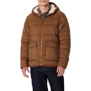Amazon Essentials Men’s Long-Sleeve Water-Resistant Sherpa-Lined Puffer Jacket(Brown)