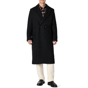 Amazon Essentials Men’s Relaxed-Fit Double Breasted Wool Blend Longline Topcoat with Classic Lapel(Black)