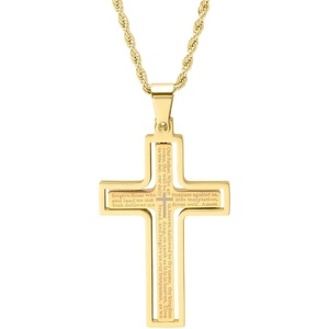 Amazon Essentials Men’s Stainless Steel and Gold-Plated Spinner Cross Pendant Necklace(Gold)