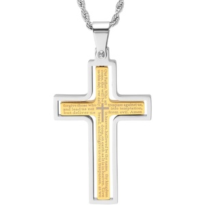 Amazon Essentials Men’s Stainless Steel and Gold-Plated Spinner Cross Pendant Necklace(Two Tone)