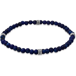 Amazon Essentials Men’s Sterling Silver Small Bead Stretch Bracelet(Blue Lapis)
