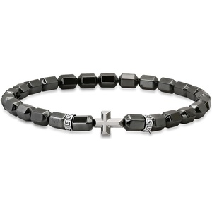 Amazon Essentials Men’s Sterling Silver Small Bead Stretch Bracelet(Cross Hematitle)